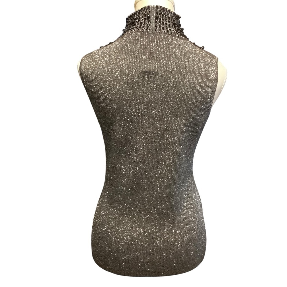 Grace Metallic Silk Blend Beaded Mock Neck Sleeveless Top Size L - Picture 3 of 8